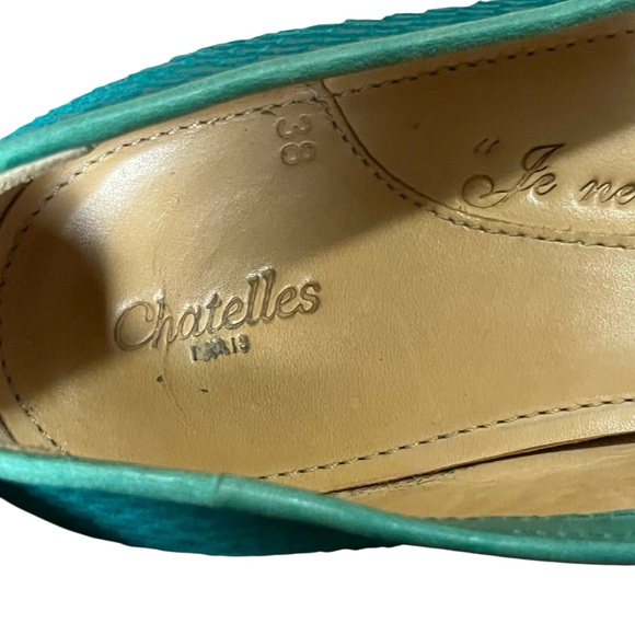 Teal Chatelles Leather Snakeskin Flats Slippers Loafer Tassels — 38 US 7 - Picture 6 of 11